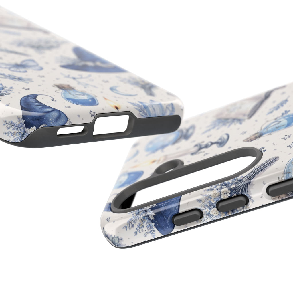 Mystic Blue Witchy Phone Case — Magical Crystal, Potion & Moon Pattern