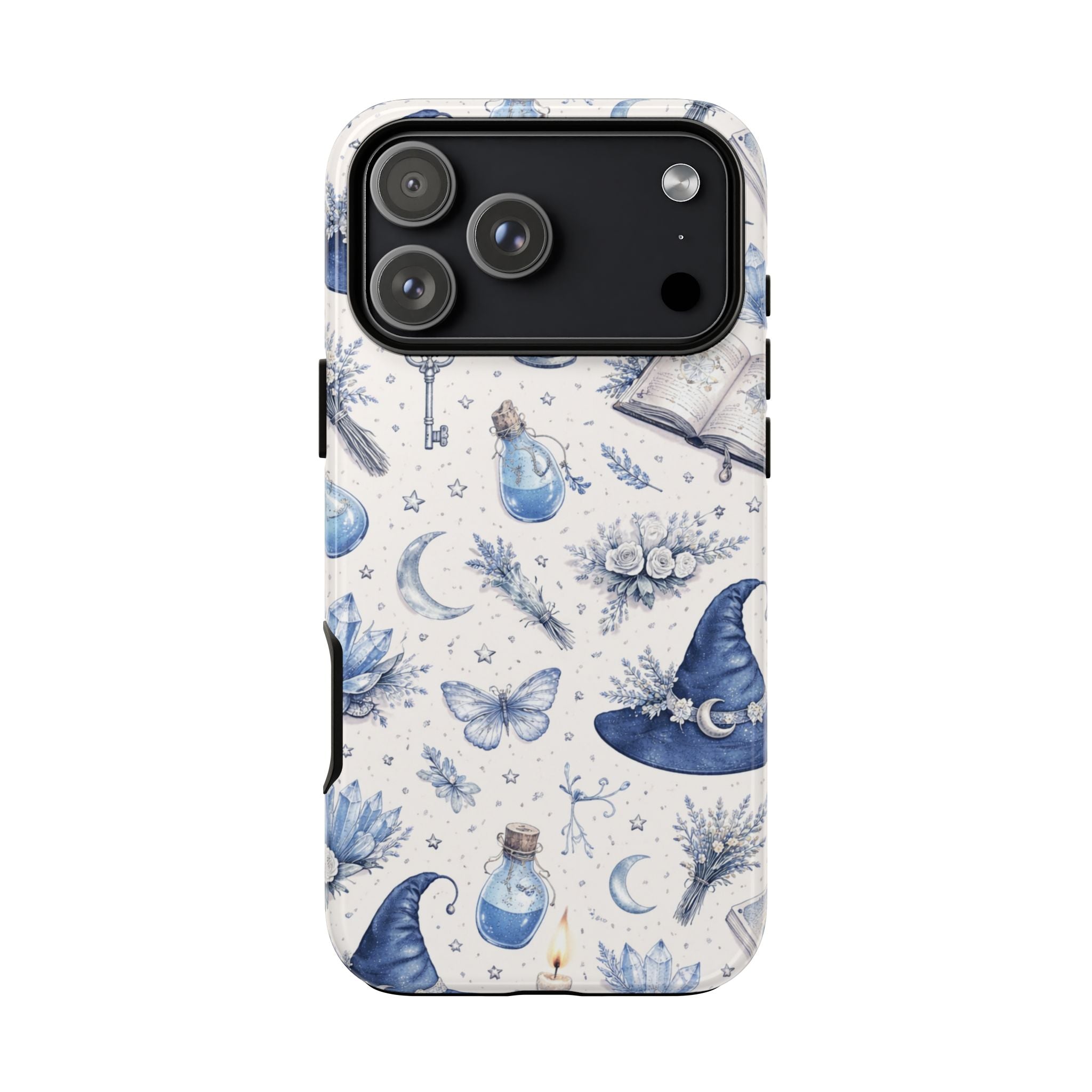 Mystic Blue Witchy Phone Case — Magical Crystal, Potion & Moon Pattern