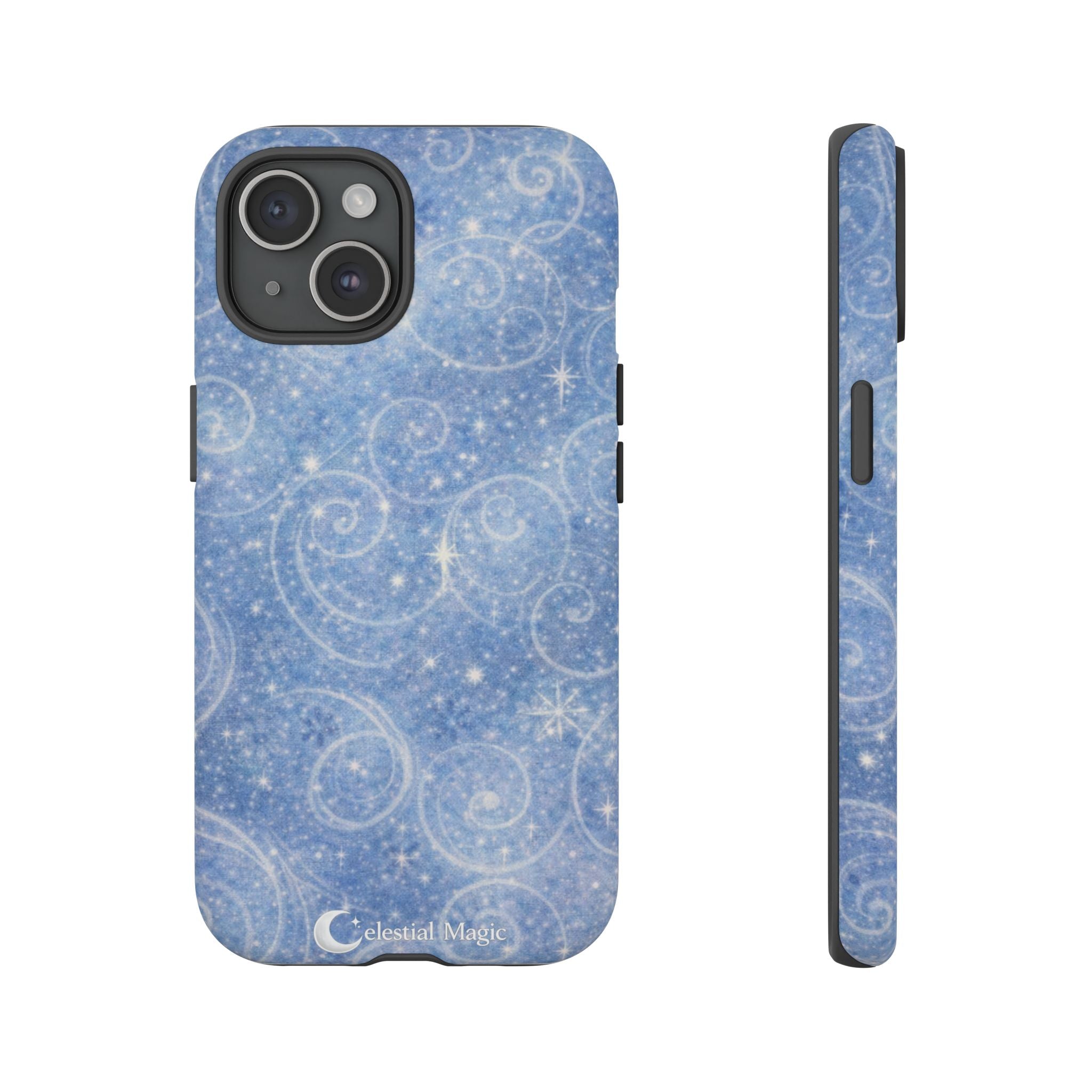 Blue Sparkle Swirl Phone Case — Glittery Winter Snowflake Design