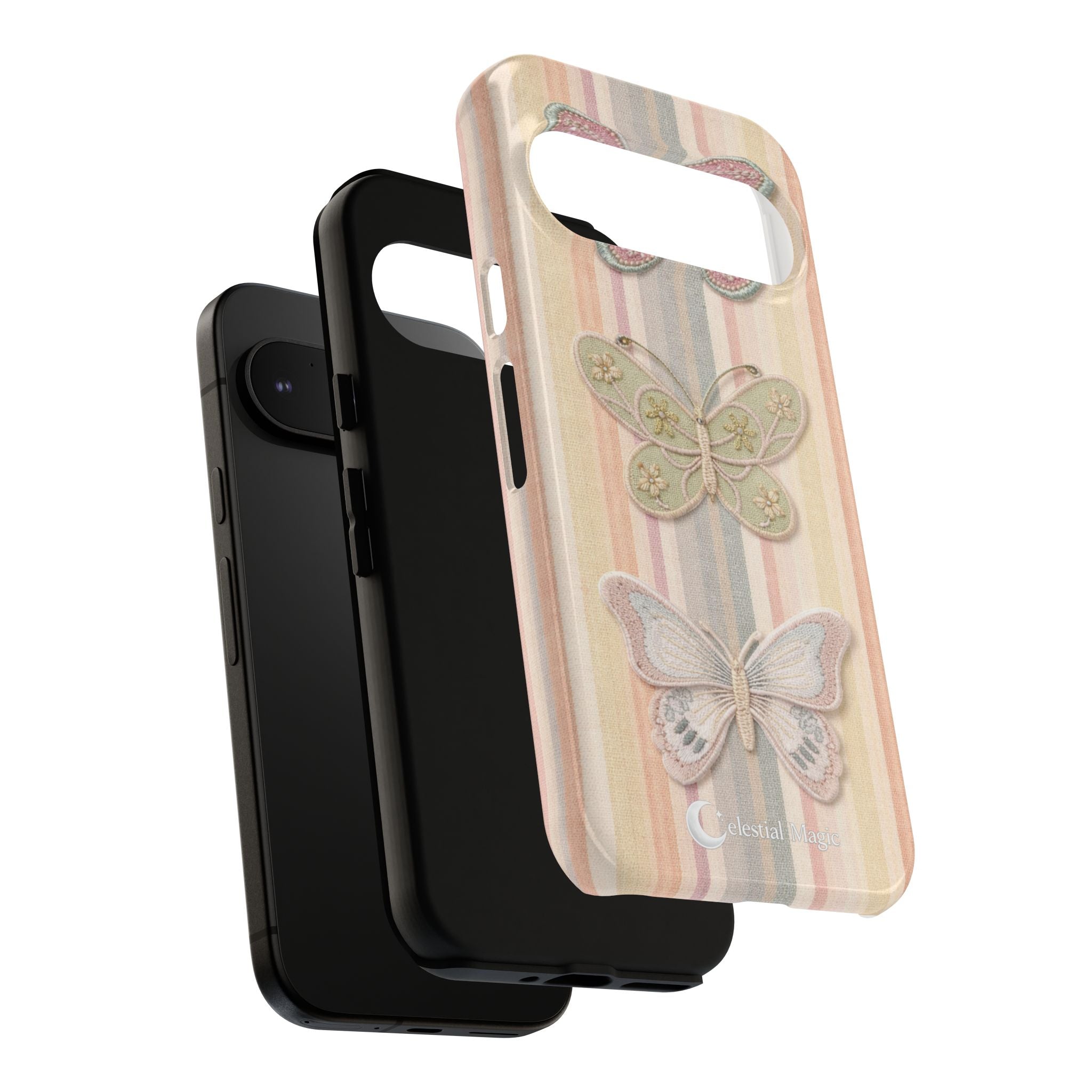 Butterfly Stripes Phone Case — Pastel Vintage Floral iPhone Cover