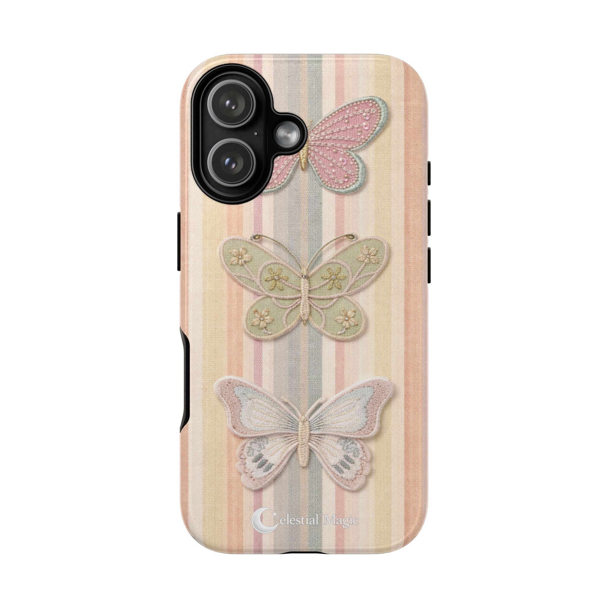 Butterfly Stripes Phone Case — Pastel Vintage Floral iPhone Cover
