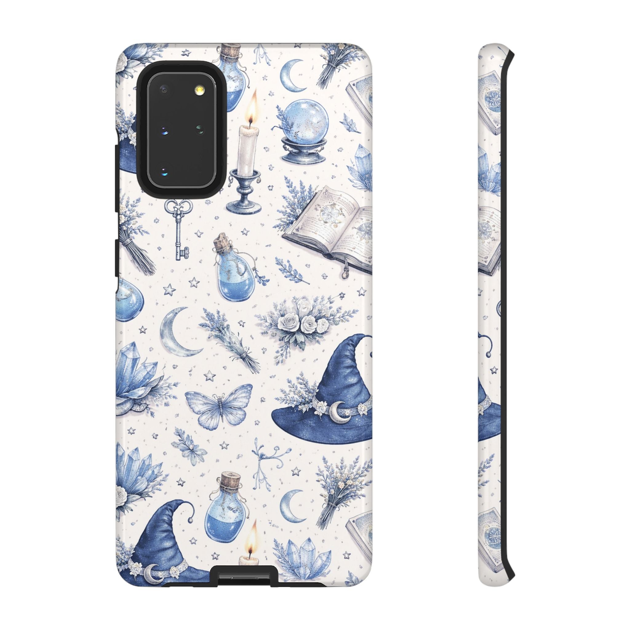 Mystic Blue Witchy Phone Case — Magical Crystal, Potion & Moon Pattern