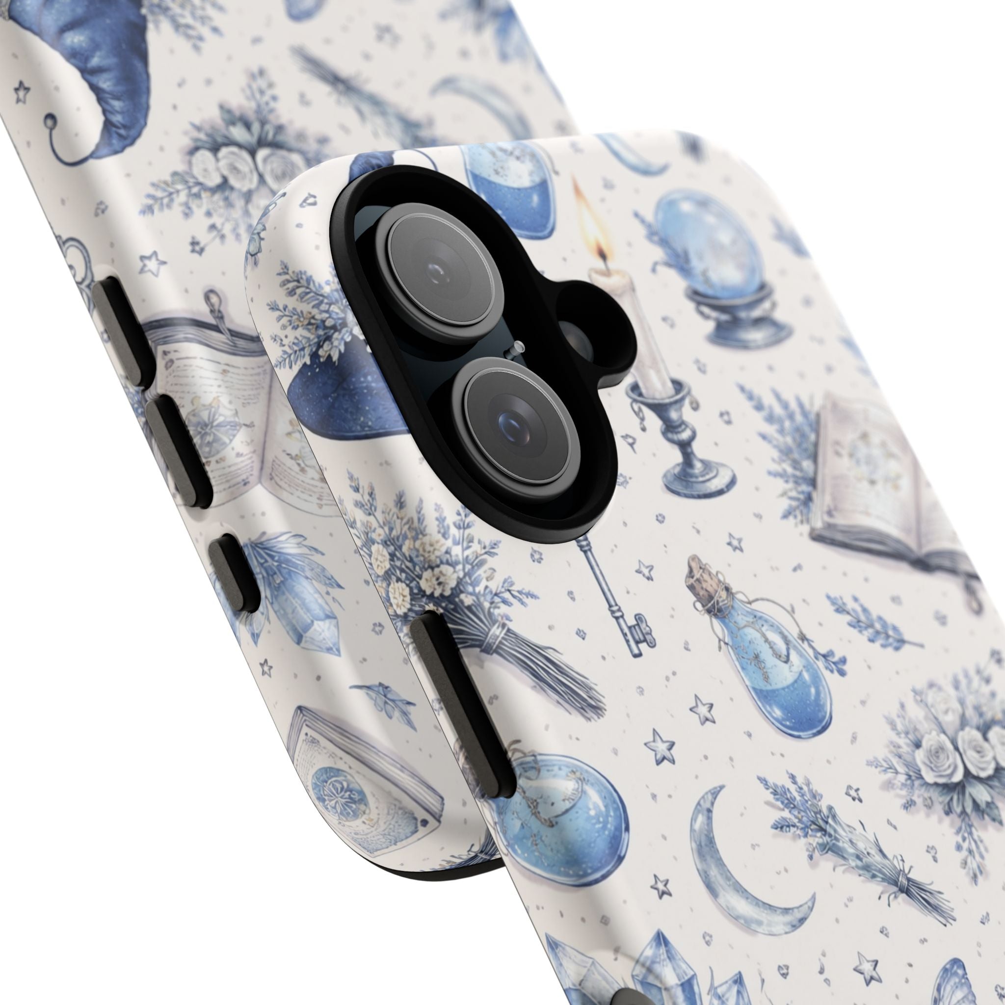 Mystic Blue Witchy Phone Case — Magical Crystal, Potion & Moon Pattern