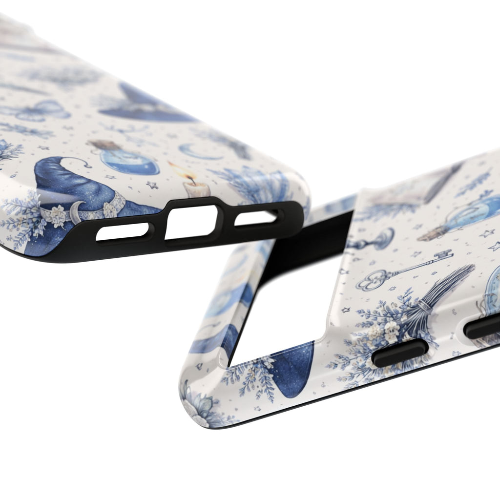 Mystic Blue Witchy Phone Case — Magical Crystal, Potion & Moon Pattern