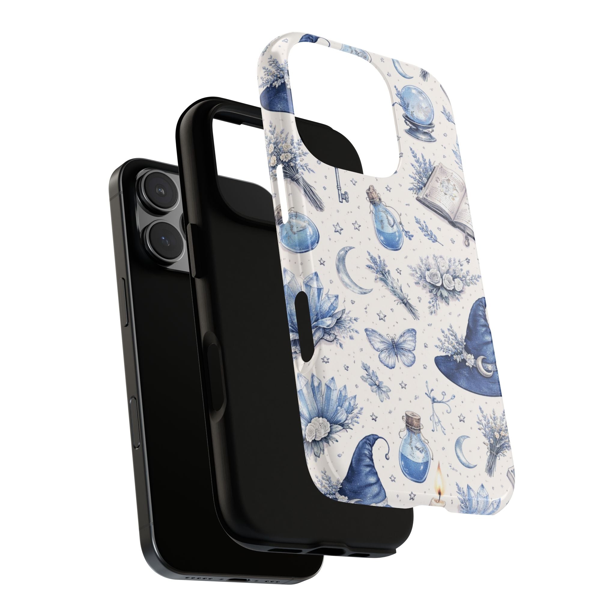 Mystic Blue Witchy Phone Case — Magical Crystal, Potion & Moon Pattern