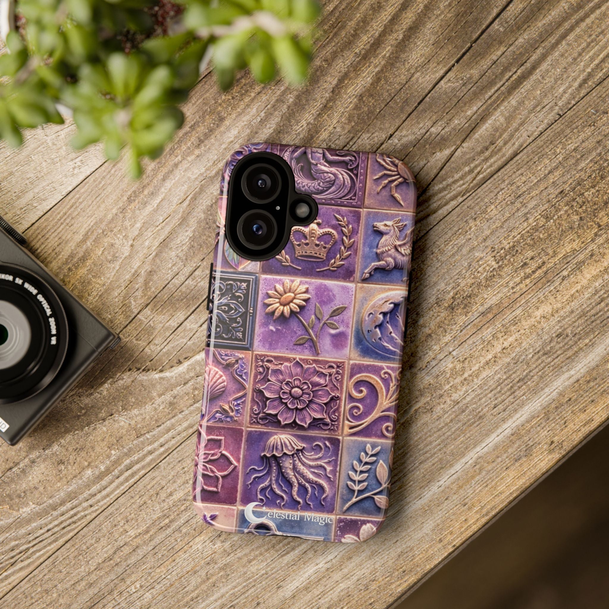 Floral Tile Phone Case — Purple Vintage Ceramic Pattern Tough Case