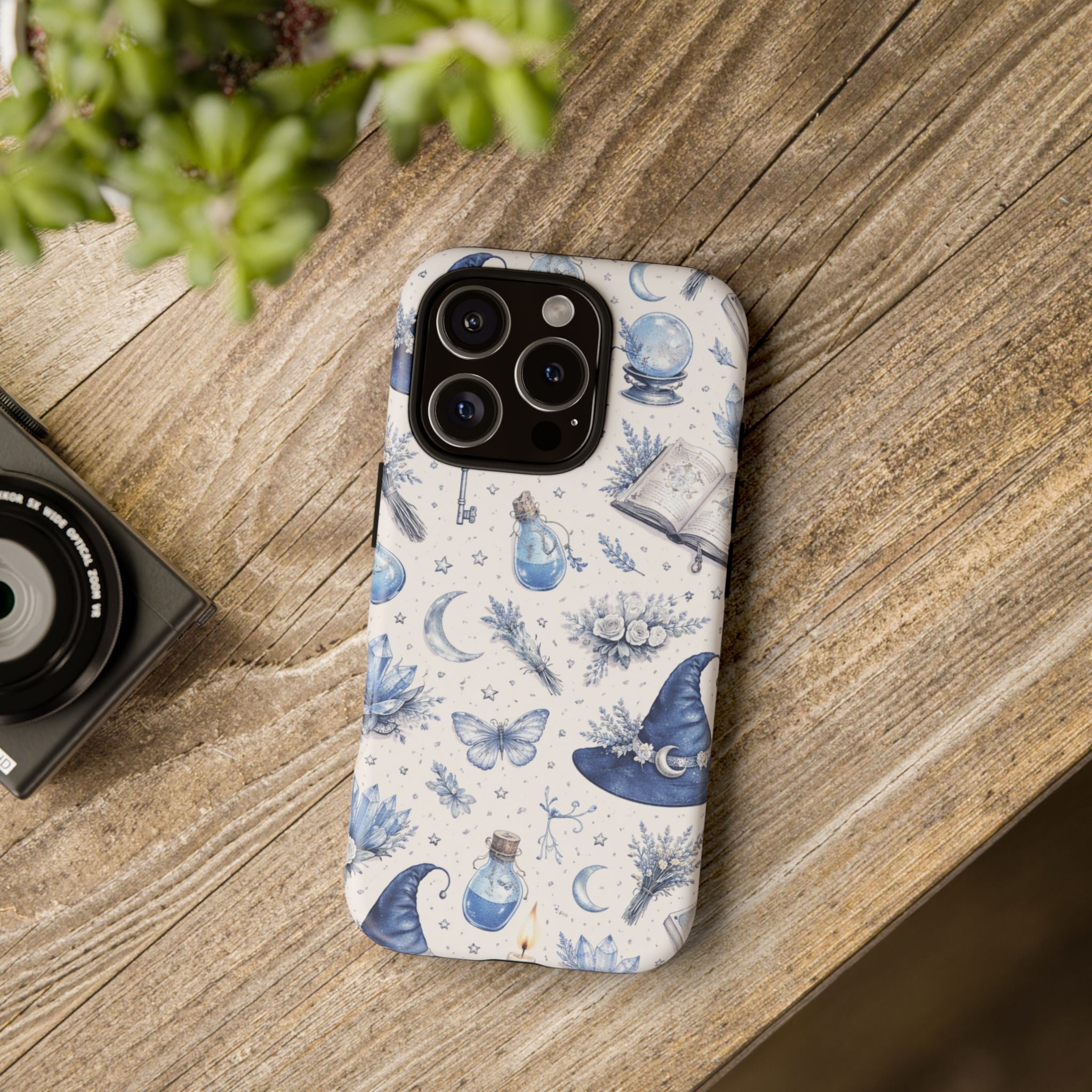 Mystic Blue Witchy Phone Case — Magical Crystal, Potion & Moon Pattern