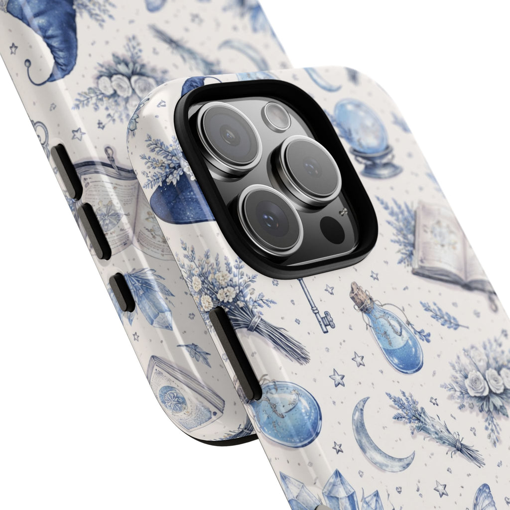 Mystic Blue Witchy Phone Case — Magical Crystal, Potion & Moon Pattern