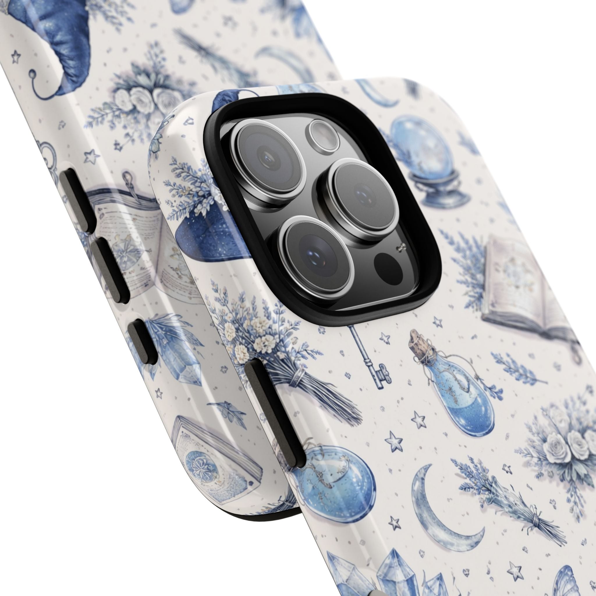 Mystic Blue Witchy Phone Case — Magical Crystal, Potion & Moon Pattern