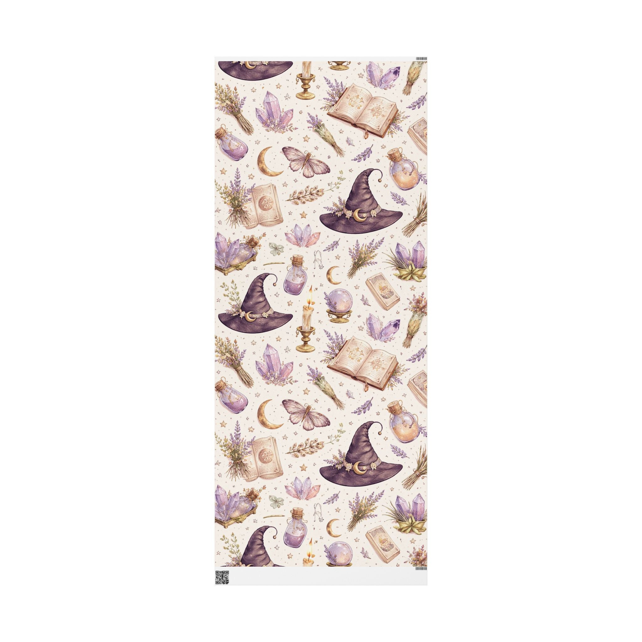 Witch Hat & Broomstick Pattern Wrapping Paper | Lavender Herbs, Stars