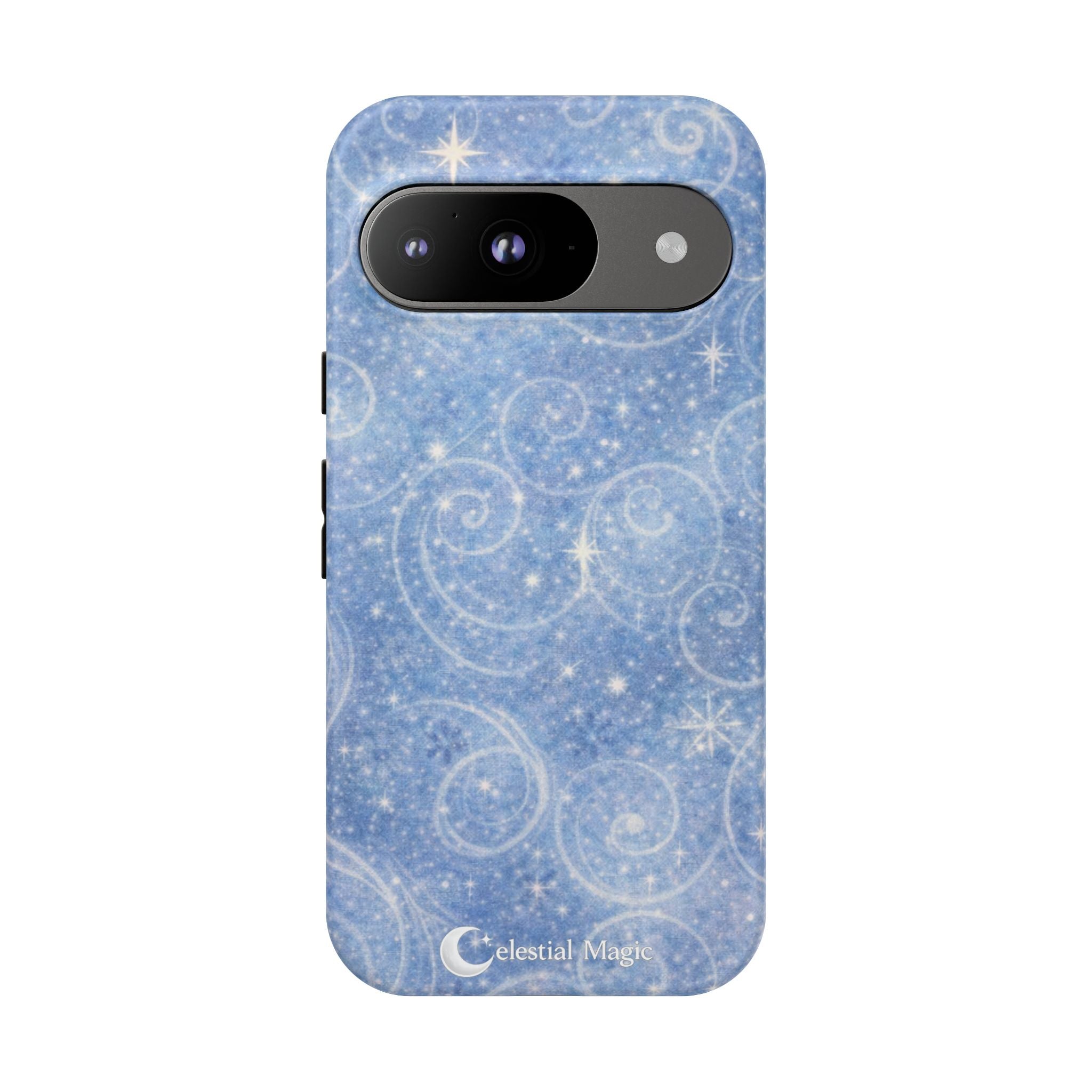 Blue Sparkle Swirl Phone Case — Glittery Winter Snowflake Design