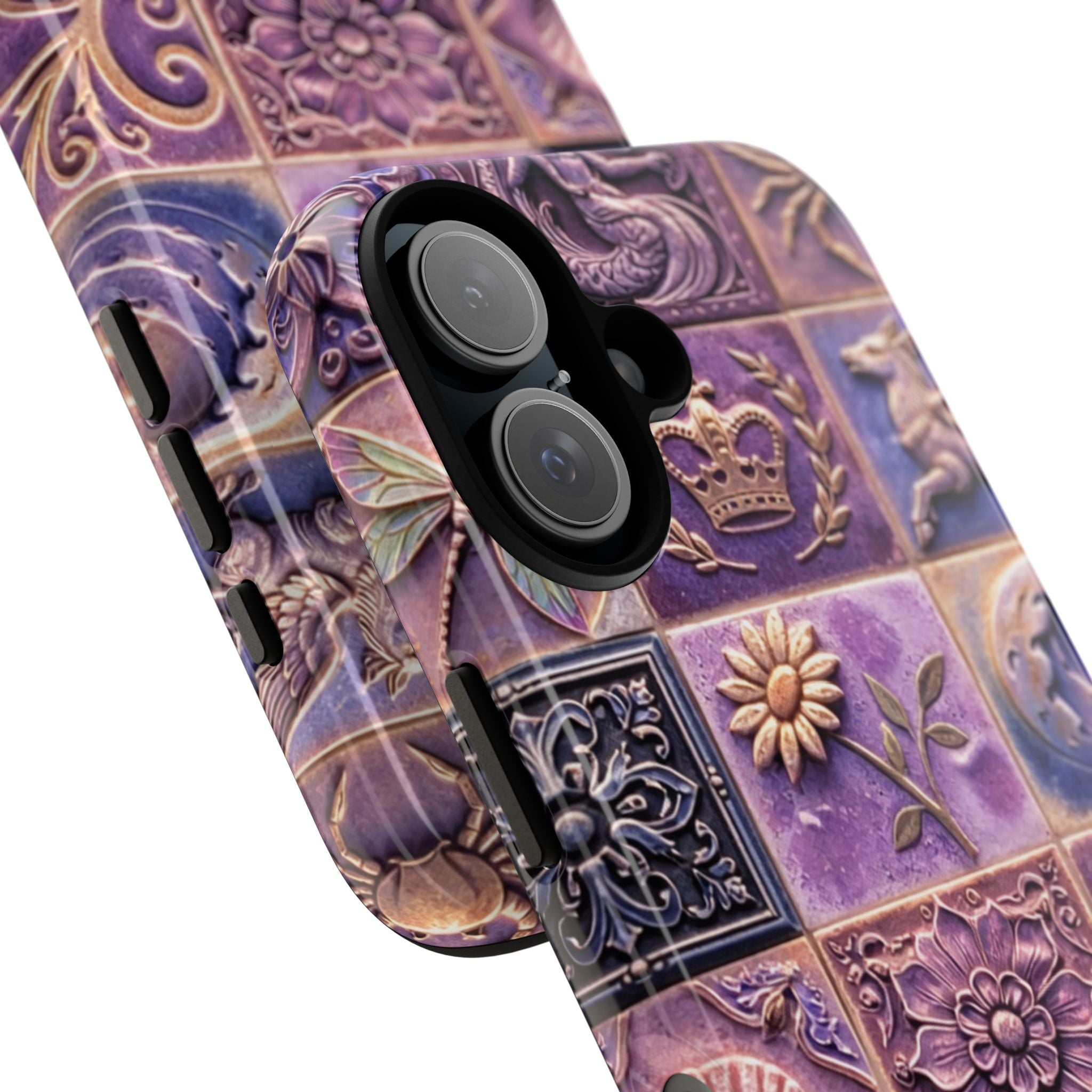 Floral Tile Phone Case — Purple Vintage Ceramic Pattern Tough Case