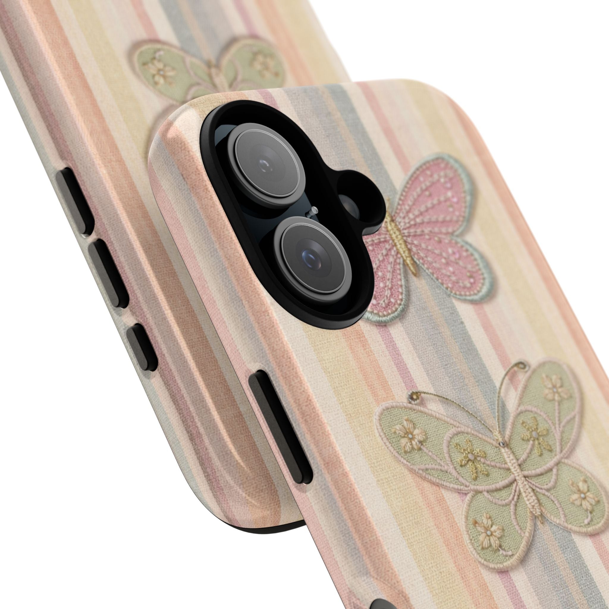 Butterfly Stripes Phone Case — Pastel Vintage Floral iPhone Cover