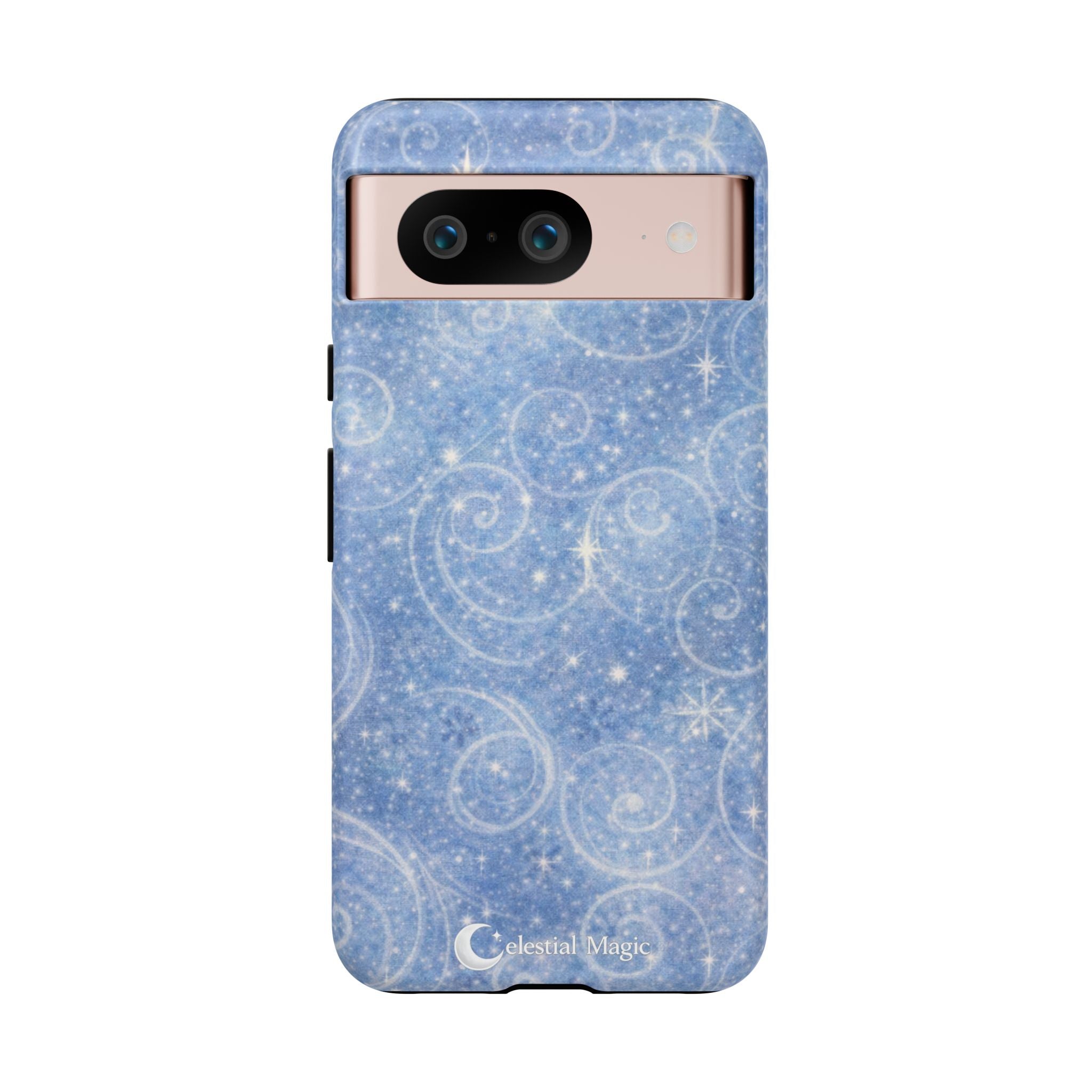 Blue Sparkle Swirl Phone Case — Glittery Winter Snowflake Design
