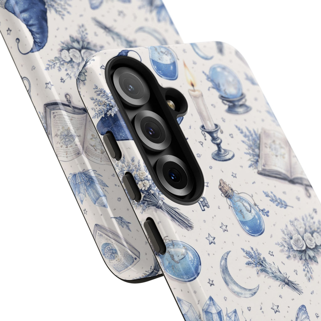 Mystic Blue Witchy Phone Case — Magical Crystal, Potion & Moon Pattern