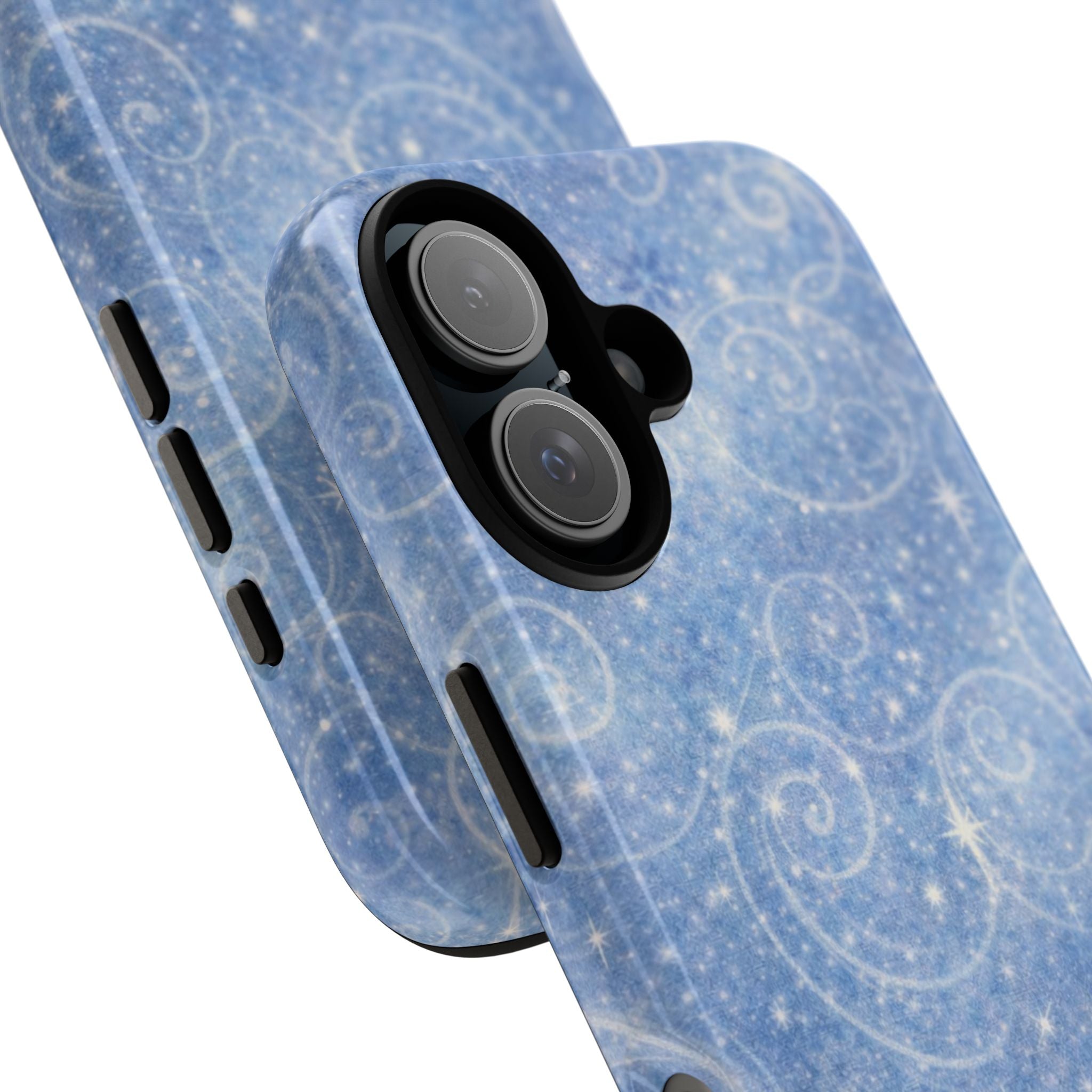 Blue Sparkle Swirl Phone Case — Glittery Winter Snowflake Design