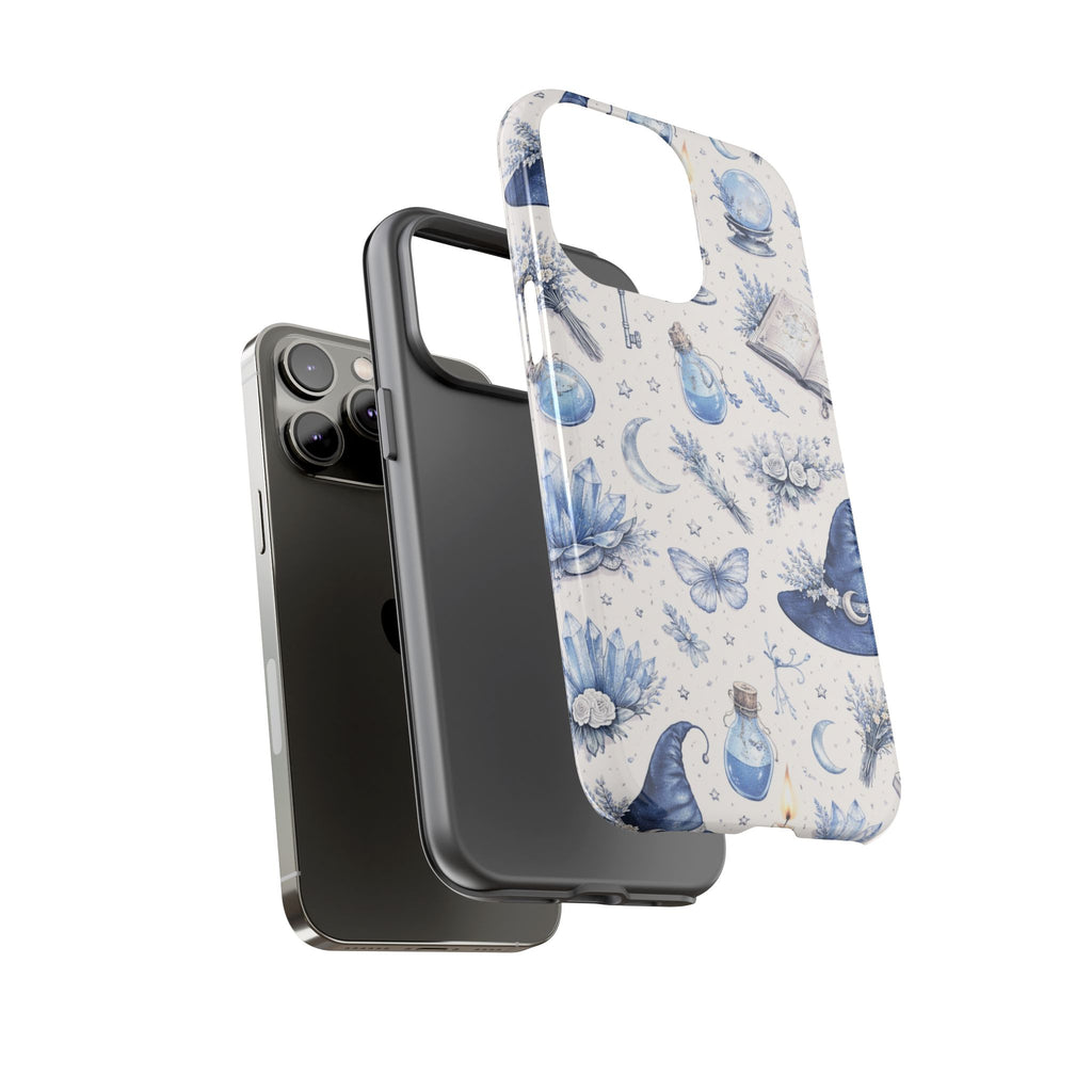 Mystic Blue Witchy Phone Case — Magical Crystal, Potion & Moon Pattern