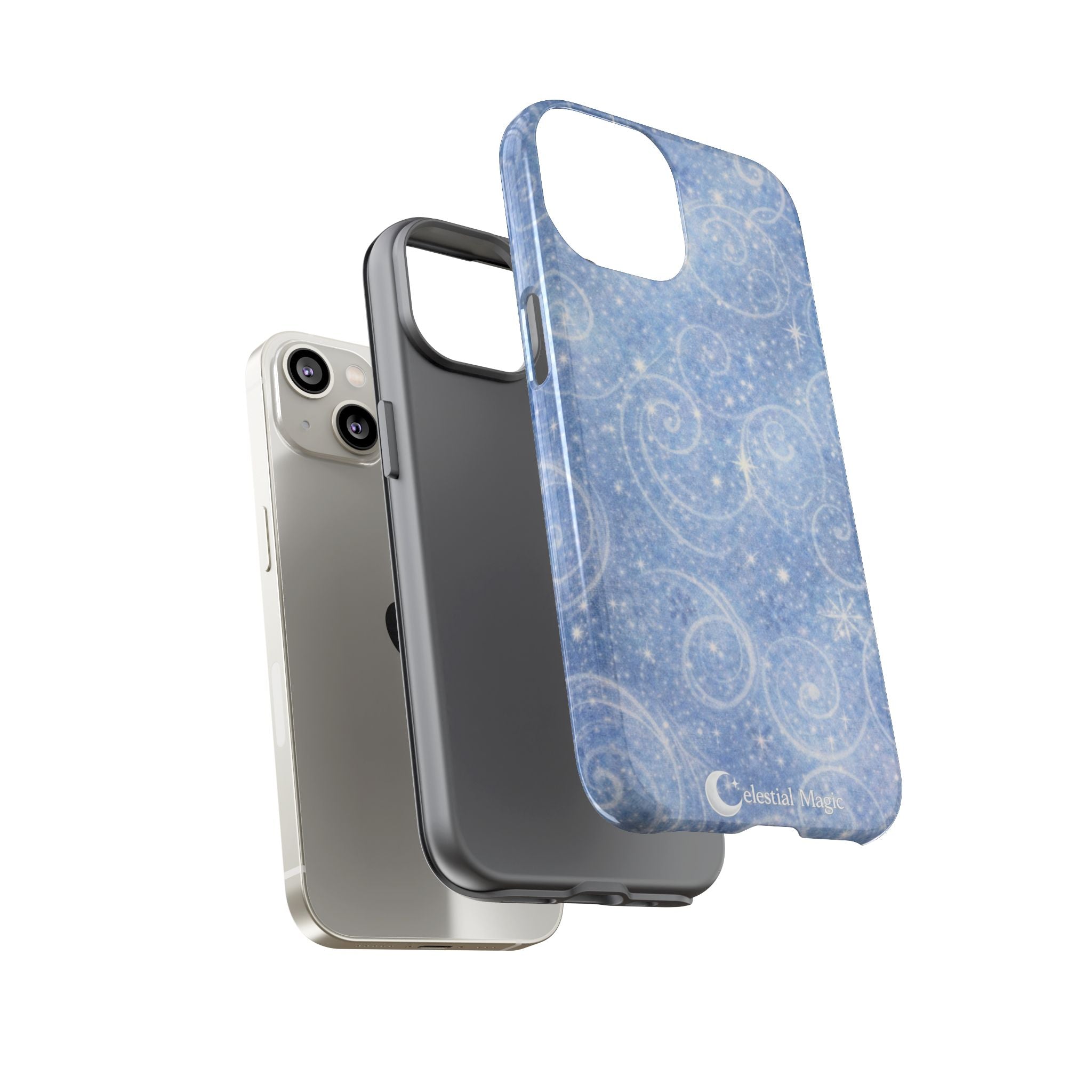 Blue Sparkle Swirl Phone Case — Glittery Winter Snowflake Design